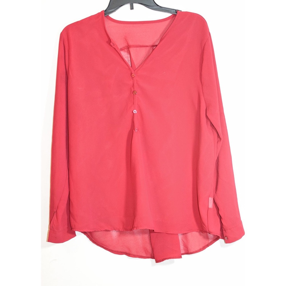 Red long sleeve flowy dress shirt